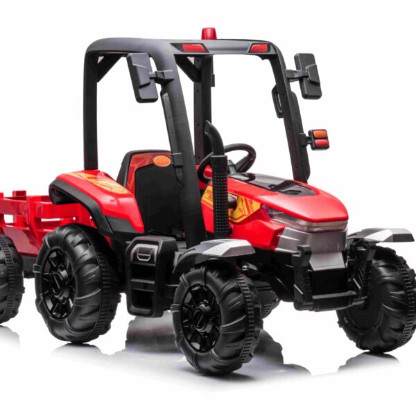 Laste elektriline traktor haagisega, punane